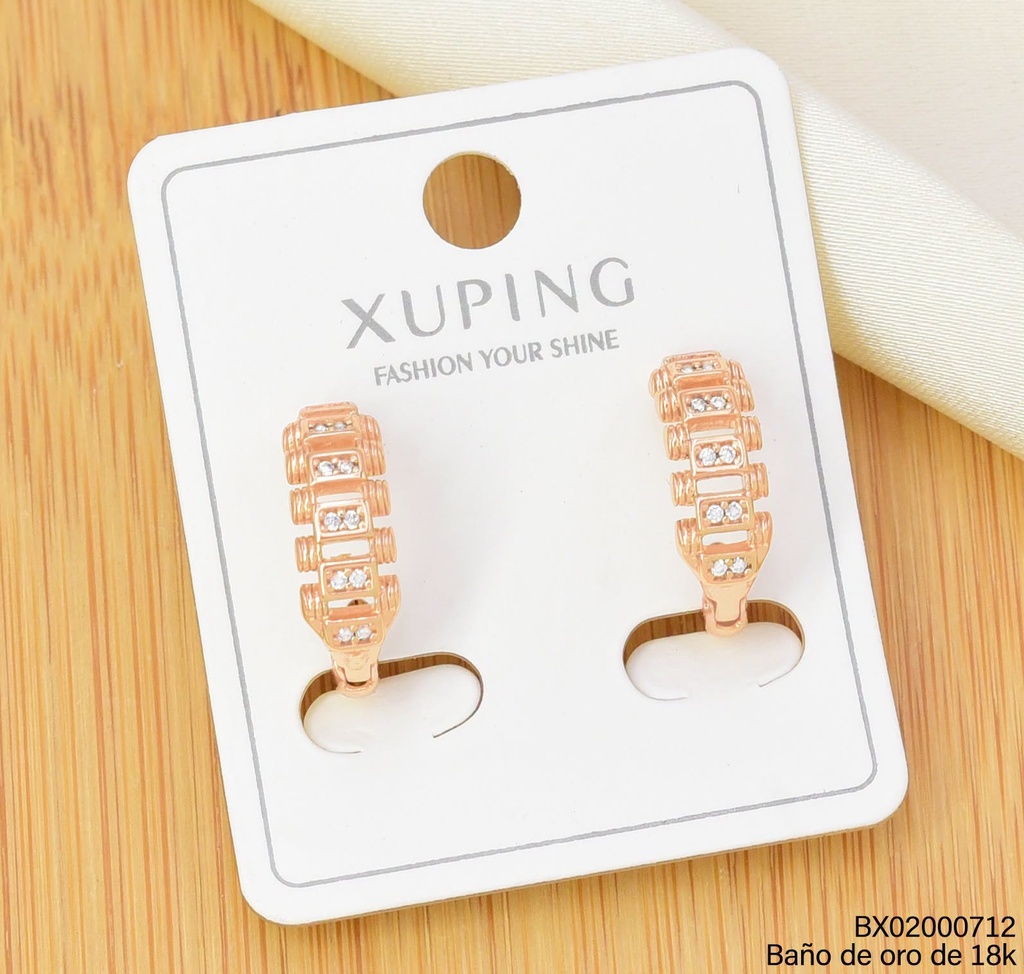 ARETES HUGGIES BAÑO DE ORO 18K XUPING RECT. ZIRC. (X.JL)