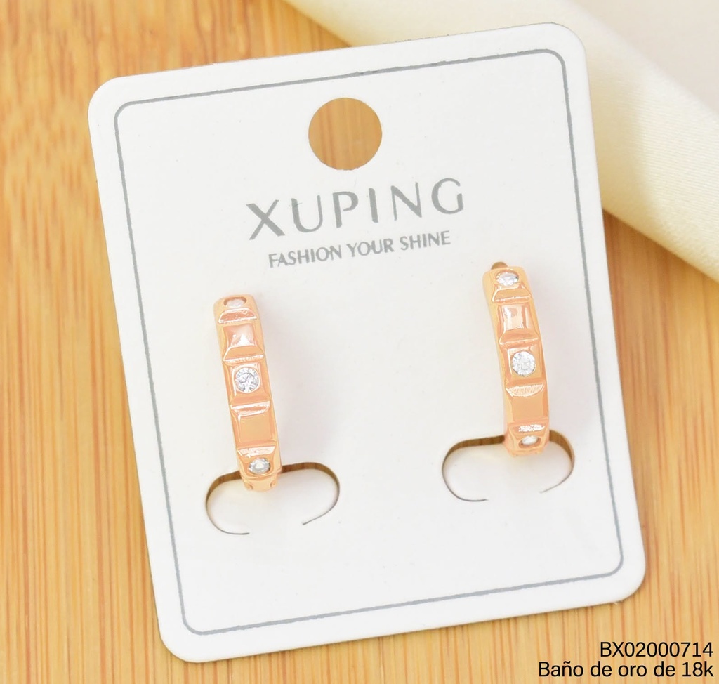 ARETES HUGGIES BAÑO DE ORO 18K XUPING CD /ZIRC RD (X.JL)