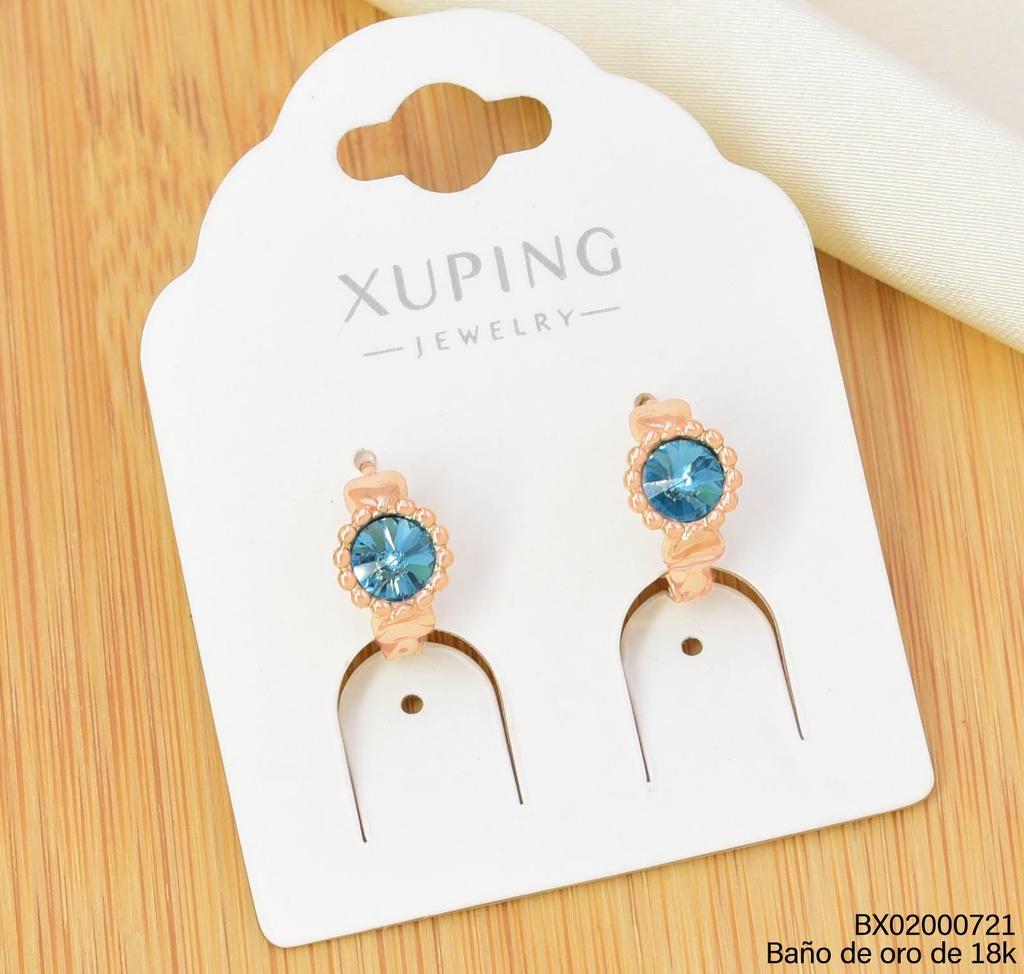 ARETES HUGGIES BAÑO DE ORO 18K XUPING CIRC. VERDE ZIRC. (X.JL)