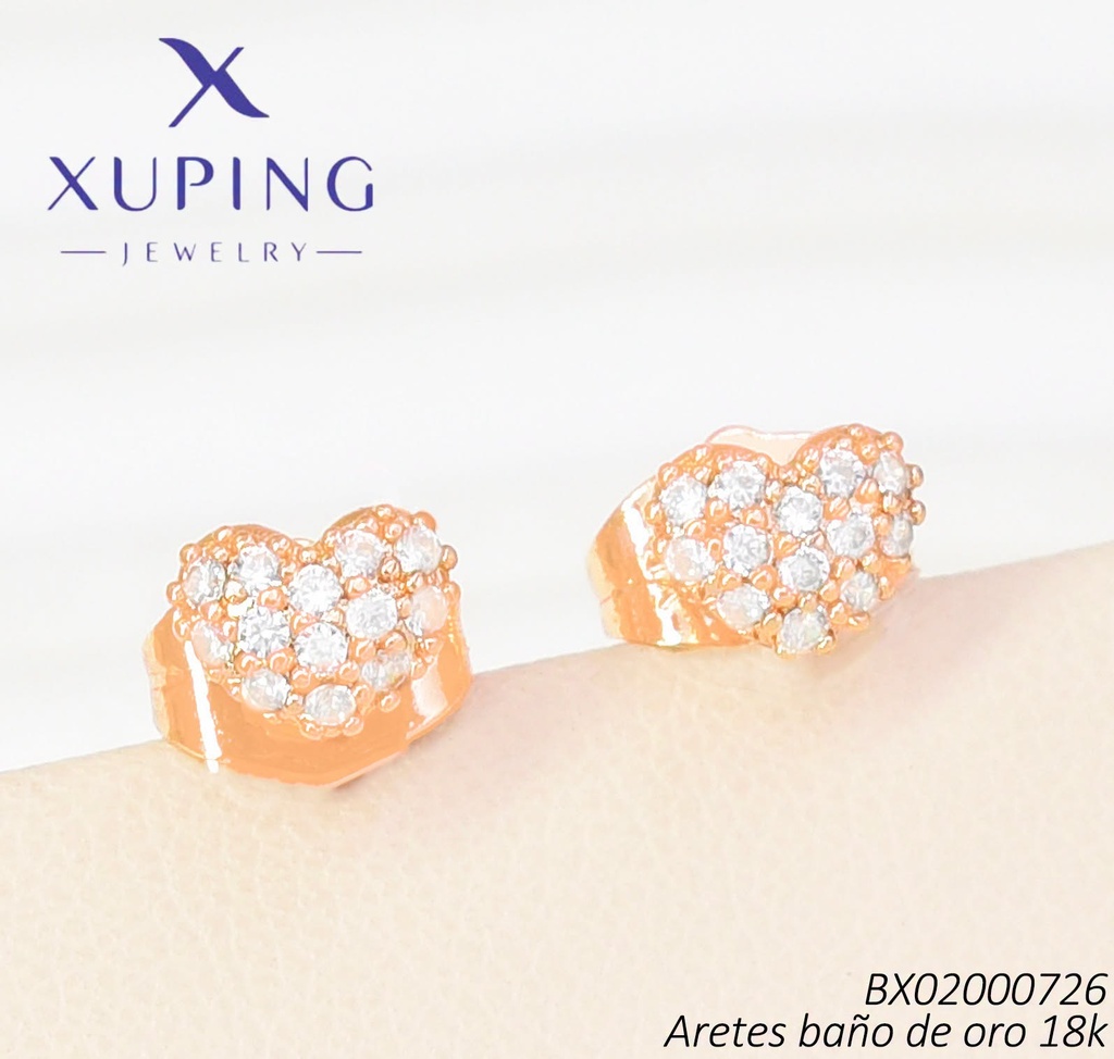 ARETES BAÑO DE ORO 18K XUPING CORAZON ZIRC. (X.JL)