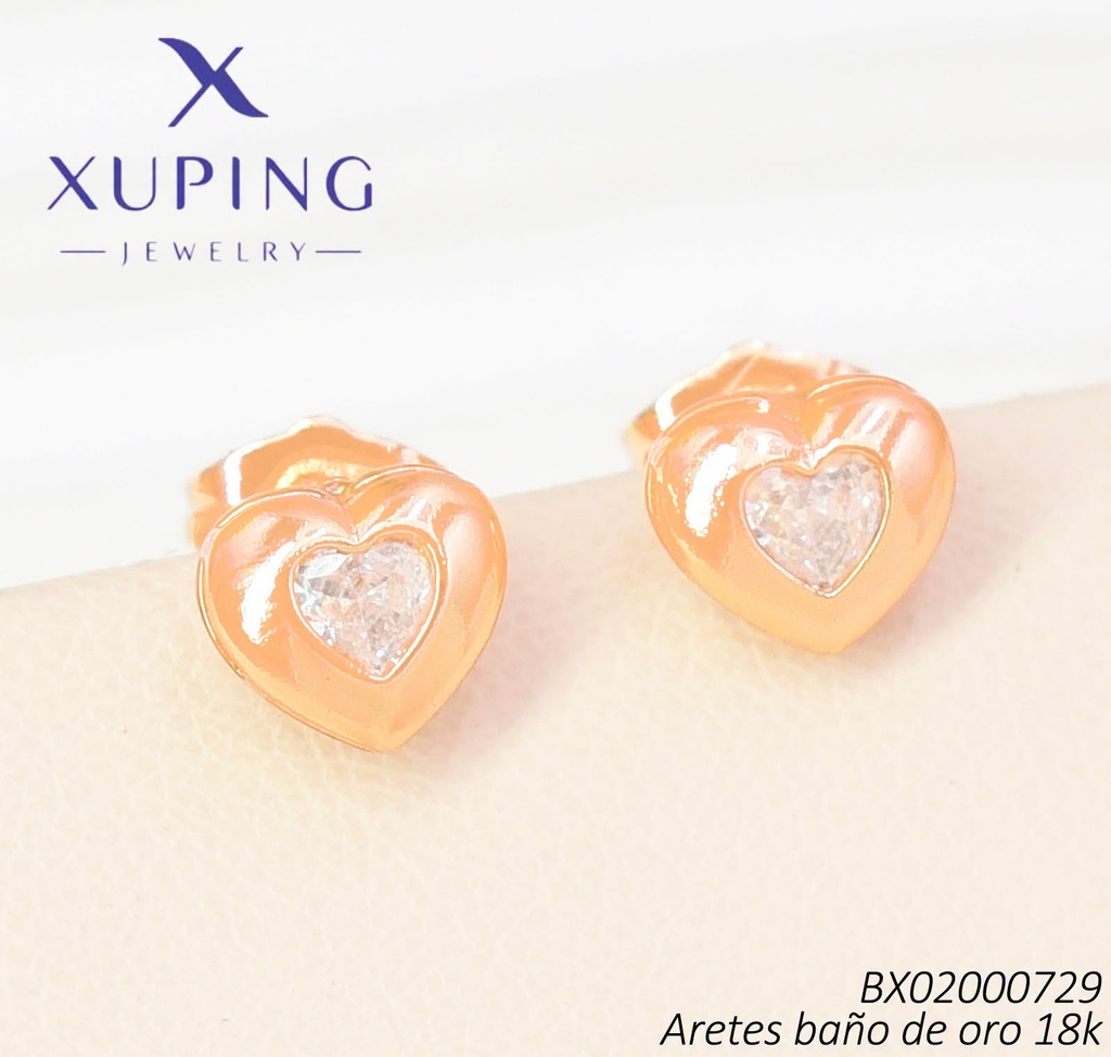 ARETES BAÑO DE ORO 18K XUPING CORAZON ZIRC.(X.JL)