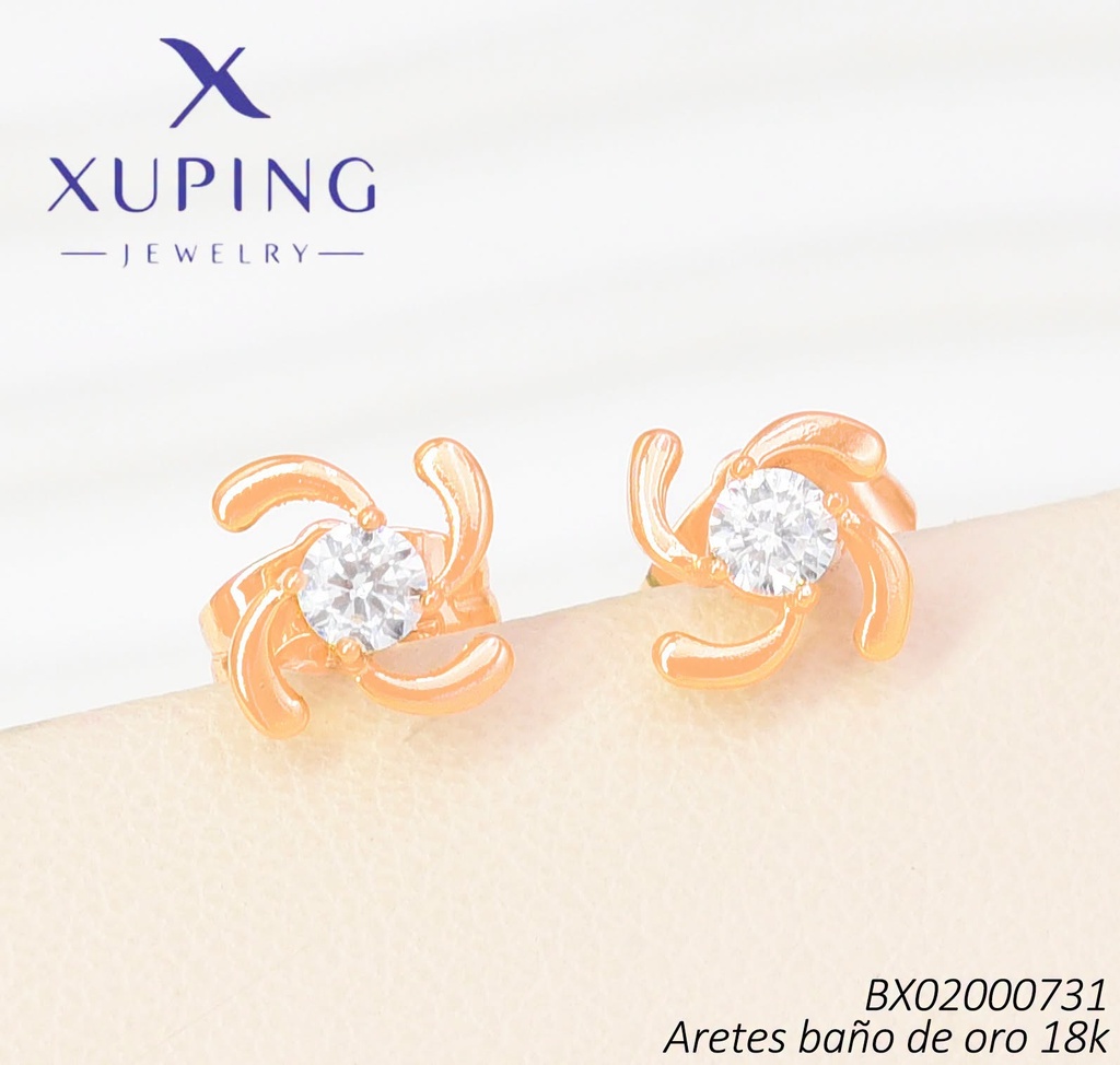 ARETES BAÑO DE ORO 18K XUPING ESPIRAL C/ZIRC (X.JL)