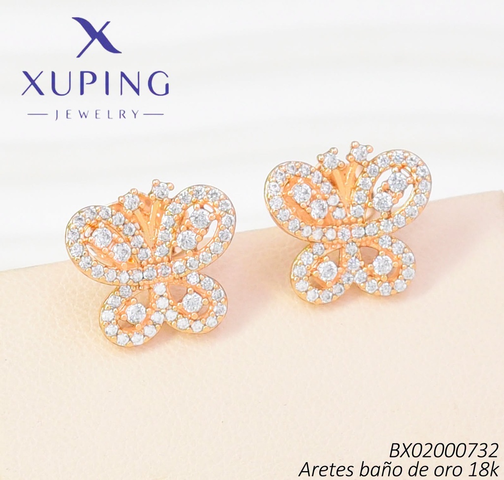 ARETES BAÑO DE ORO 18K XUPING MARIPOSA ZIRC. (X.JL)