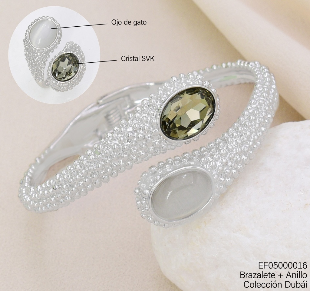 BRAZALETE DUBAI PLAT.C/ANILLO PUNTEADO EXTREMOS ZIRC.OV FD26571(DUB1)