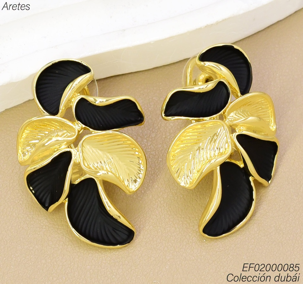 ARETES DUBAI RACIMO PETALOS NEGROS/DOR.T113413E (DUB1)