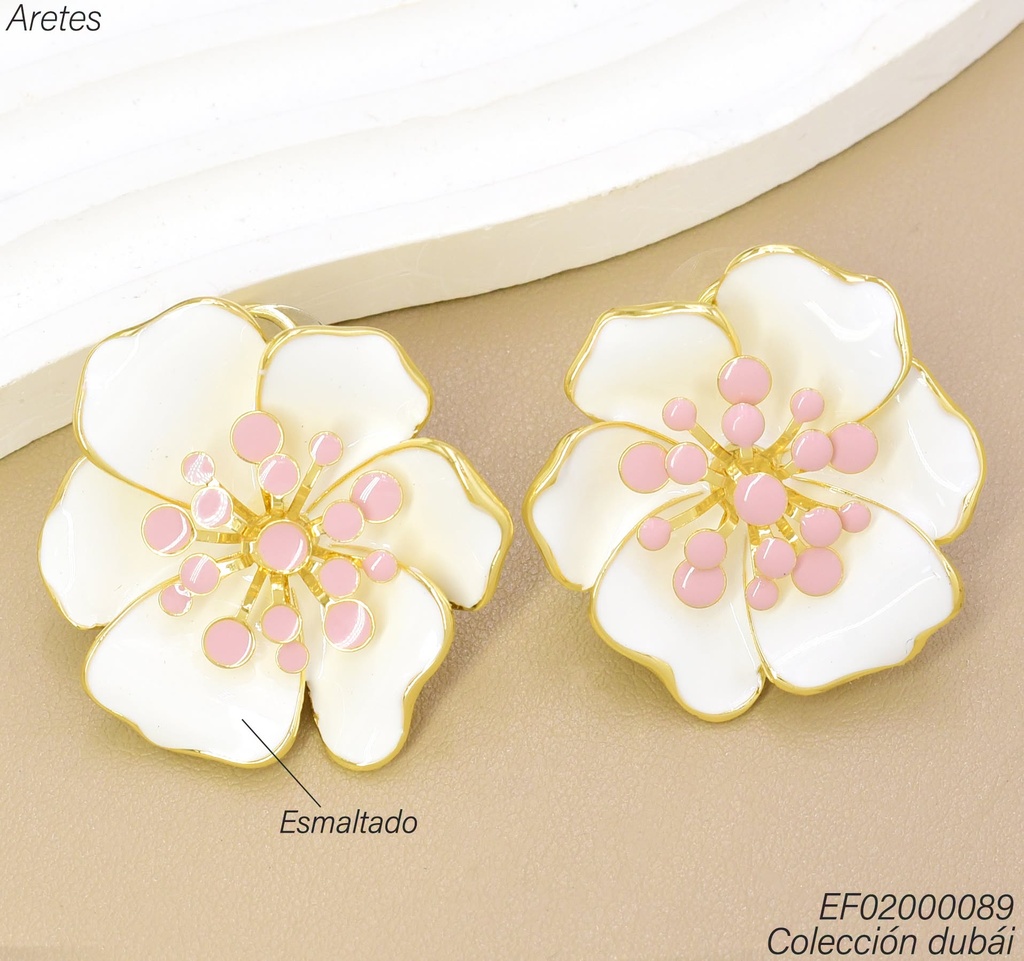 ARETES DUBAI FLOR GR.BLANCA C/PISTILOS ROSAS T109363E (DUB1)