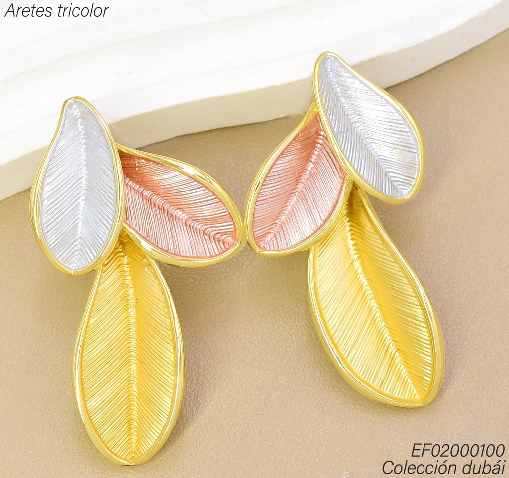 ARETES DUBAI 3 HOJAS PLAT/ROSE/DOR. T116402E (DUB1)