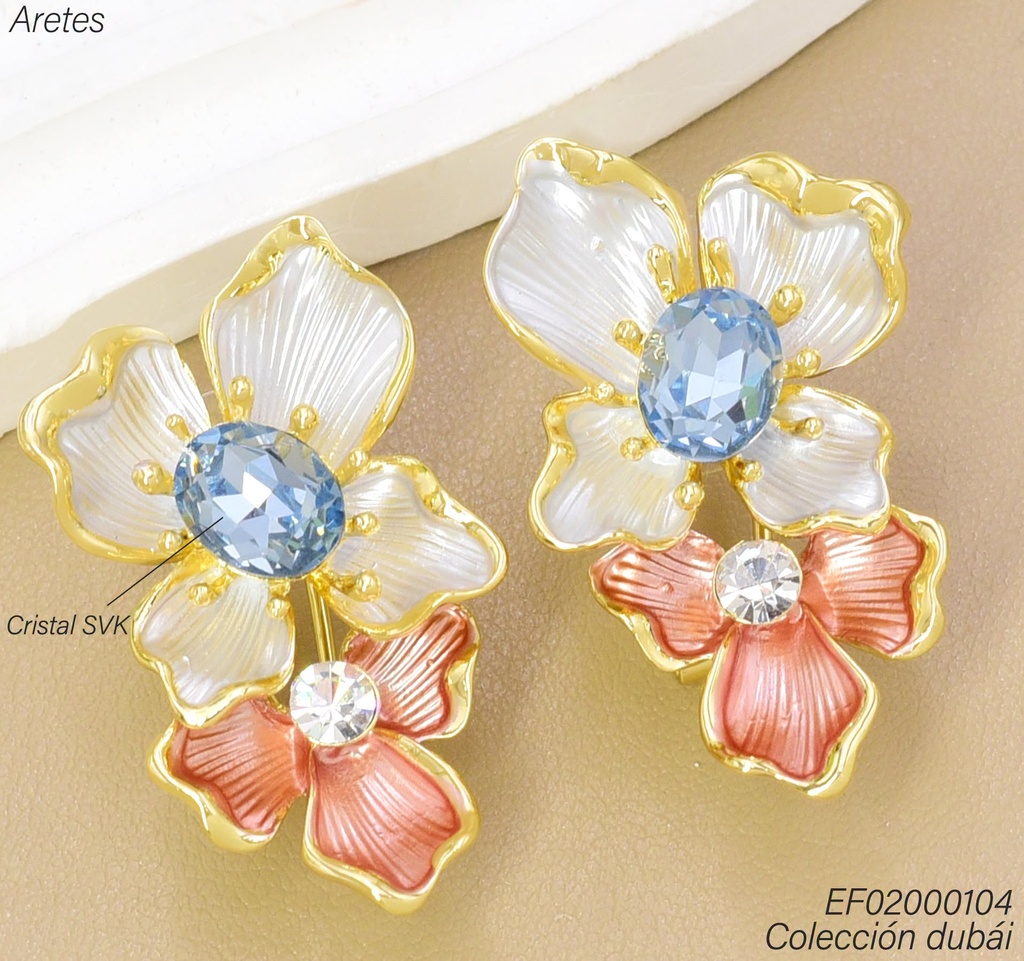ARETES DUBAI 2 FLORES VERTICAL PLAT-ROSE T706085E (DUB1)