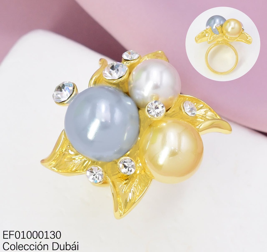 ANILLO DUBAI FLOR PERLAS COLORES/ ZIRC. FD26632 (DUB1)