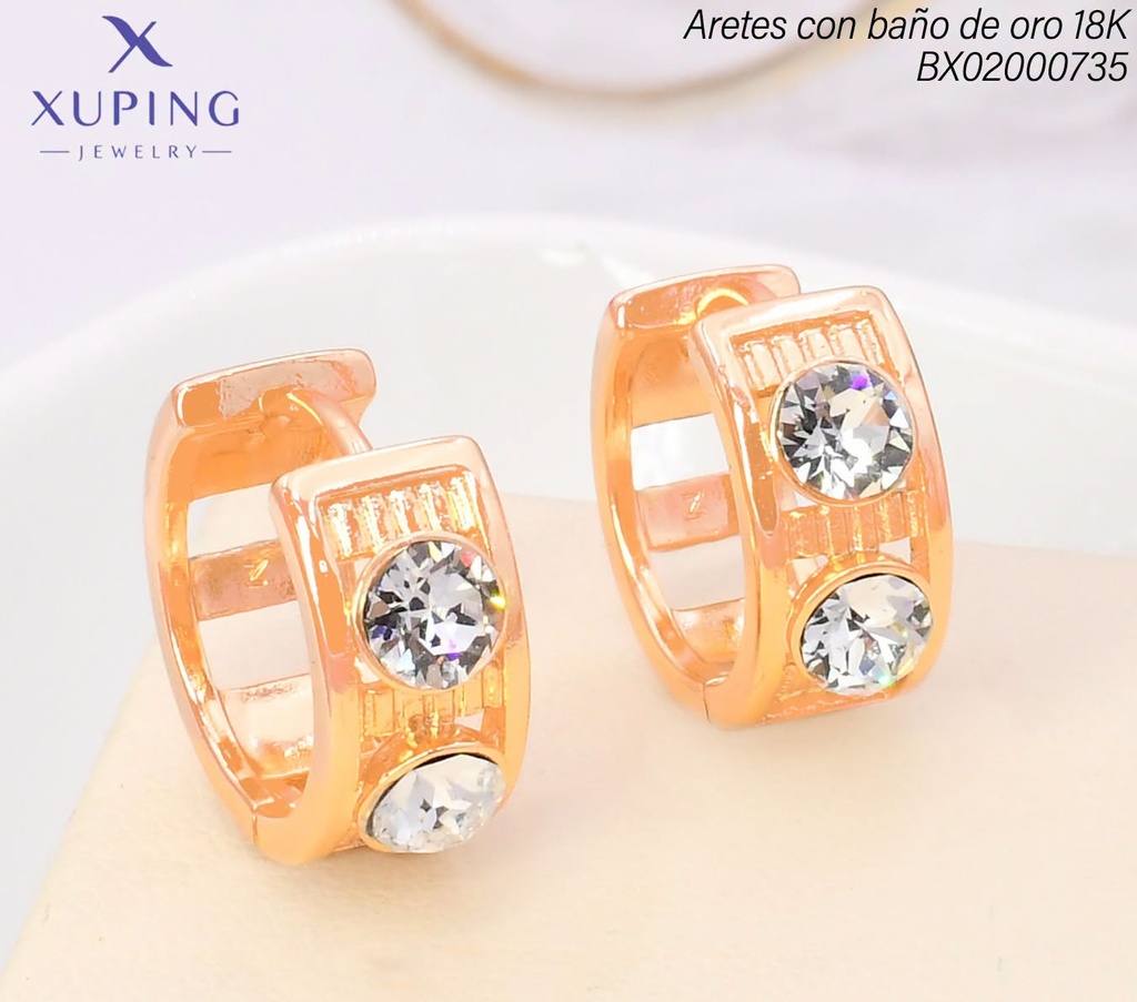 ARETES HUGGIES BAÑO DE ORO 18K XUPING 2 ZIRC.RD ZEYX-1249(X.JL)