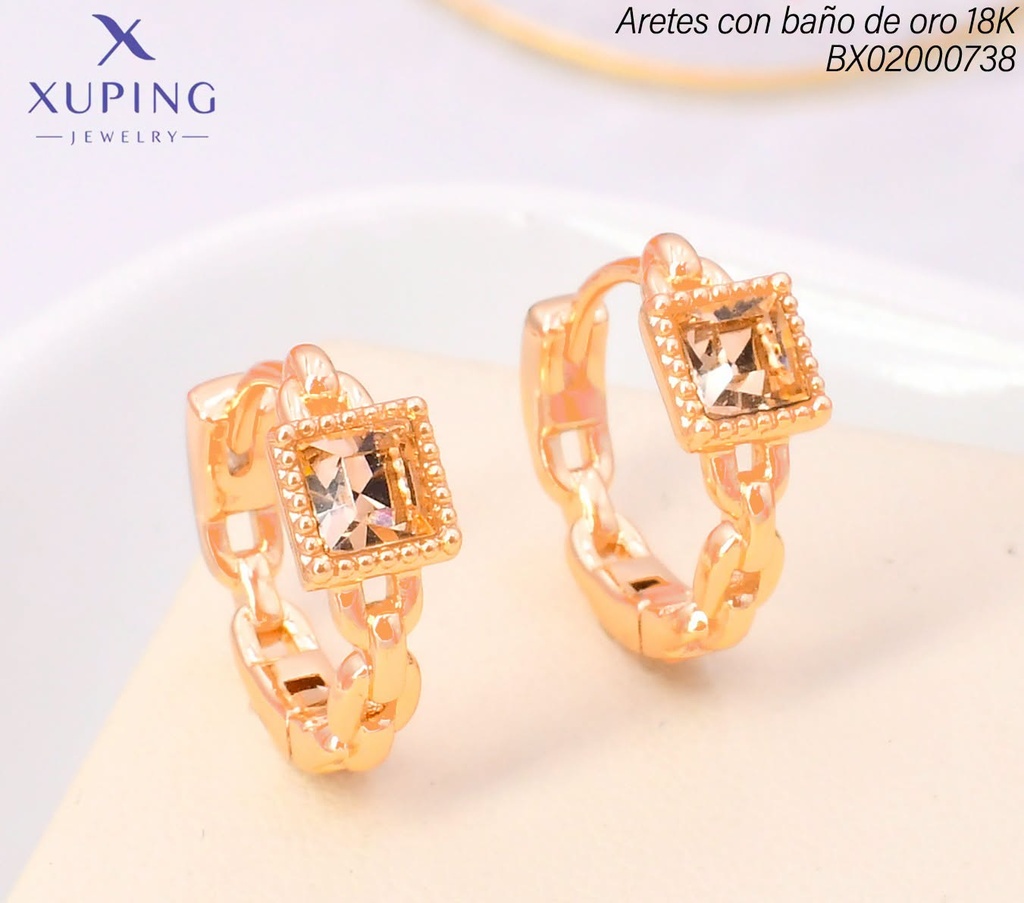 ARETES HUGGIES BAÑO DE ORO 18K XUPING CADENA/ZIRC.ROSA JESM-8082(X.JL)