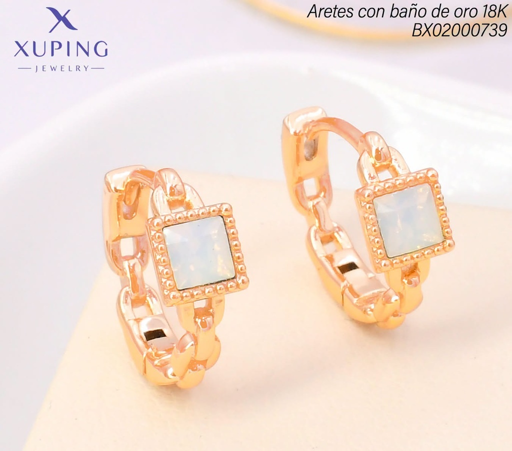 ARETES HUGGIES BAÑO DE ORO 18K XUPING CADENA/ZIRC.JESM-8082(X.JL)