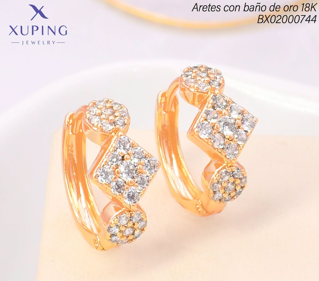 ARETES HUGGIES BAÑO DE ORO 18K XUPING ZIRC.RD/RB/RD(X.JL)