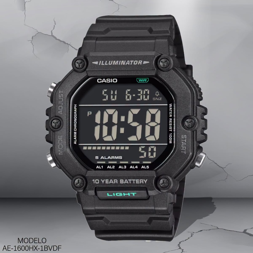 RELOJ CASIO DIGITAL AE-1600HX-1BVDF SILICON NEGRO