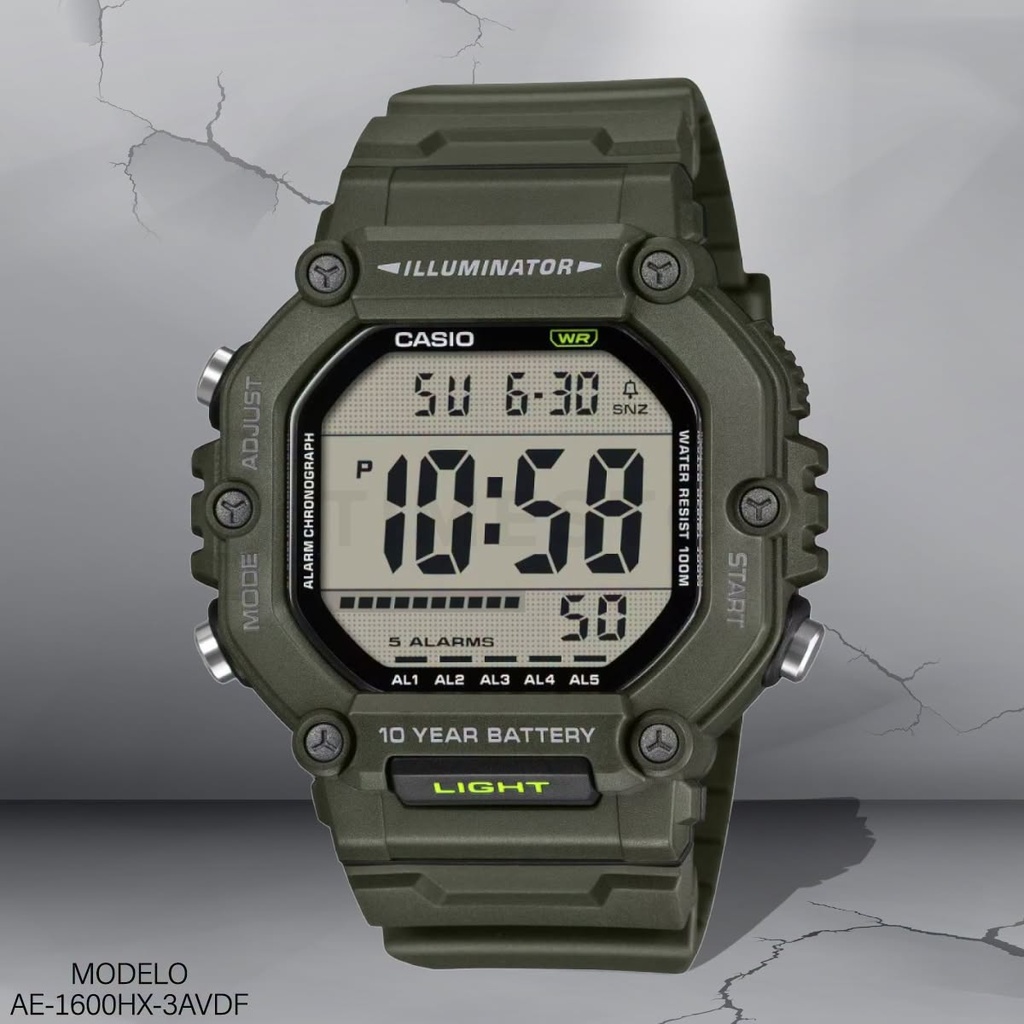 RELOJ CASIO DIGITAL AE-1600HX-3AVDF SILICON VERDE