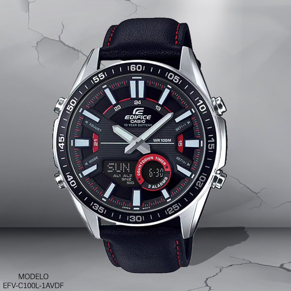 RELOJ  CASIO ANALOGO EFV-C100L-1AVDF CUERO NEGRO