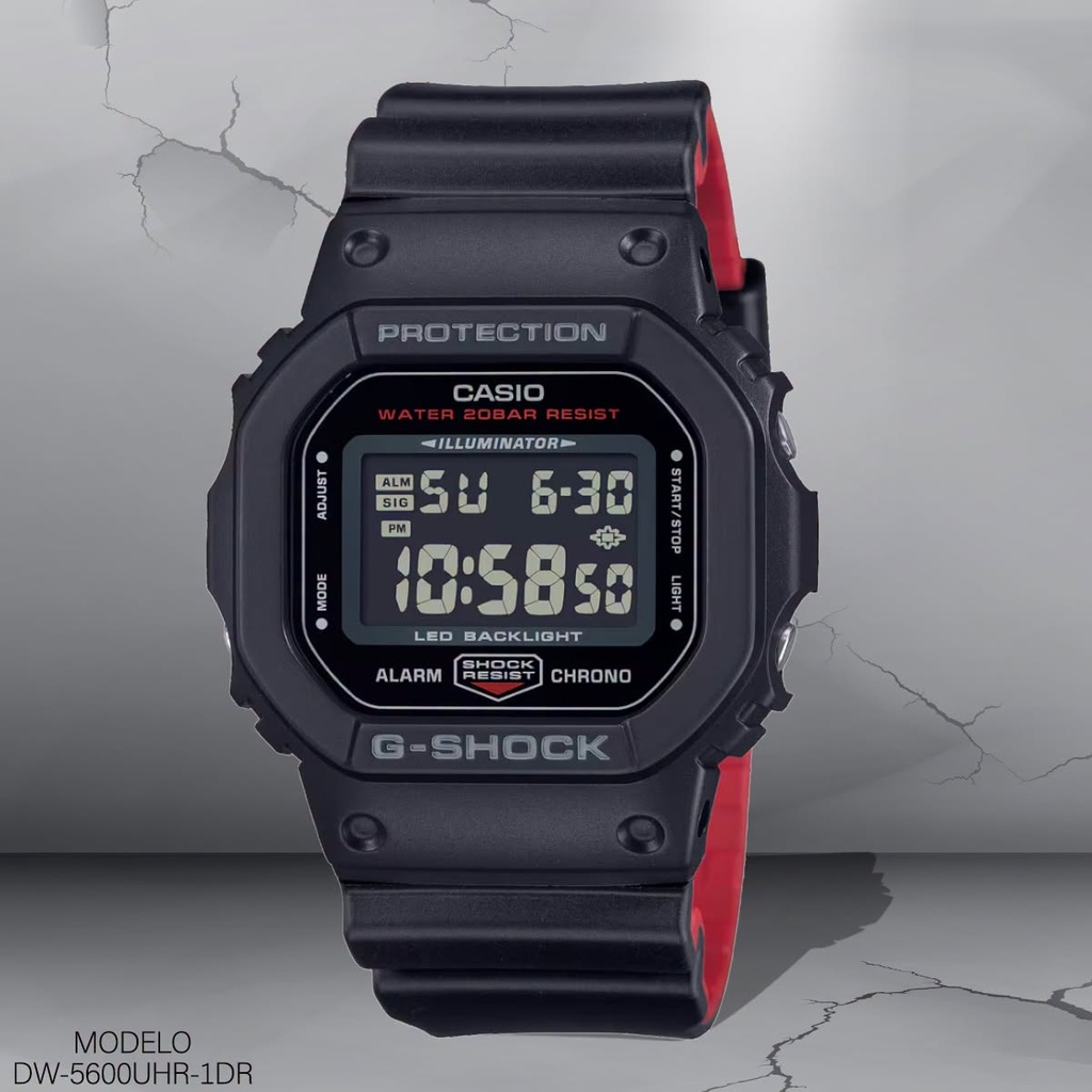 RELOJ CASIO G-SHOCK DIGITAL CAB. DW-5600UHR-1DR (3525) RESINA NEGRO/ROJO