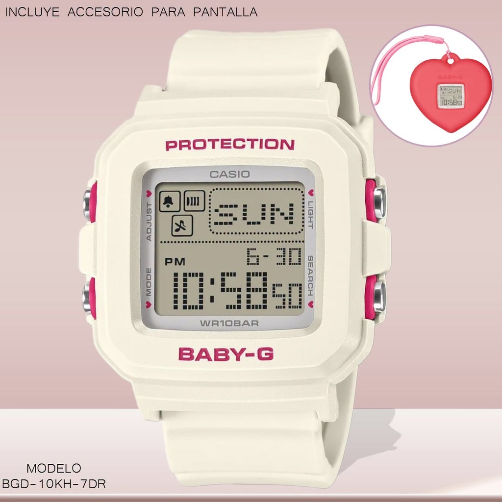 RELOJ CASIO BABY-G DIGITAL DAM. BGD-10KH-7DR RESINA BLANCA