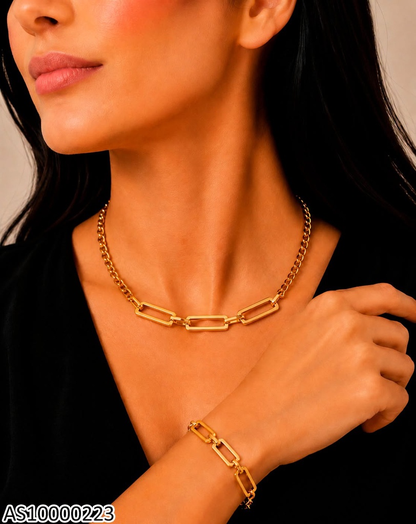 SET CADENA-PULSERA ESLABONES ALARGADOS-RECTANGULARES
