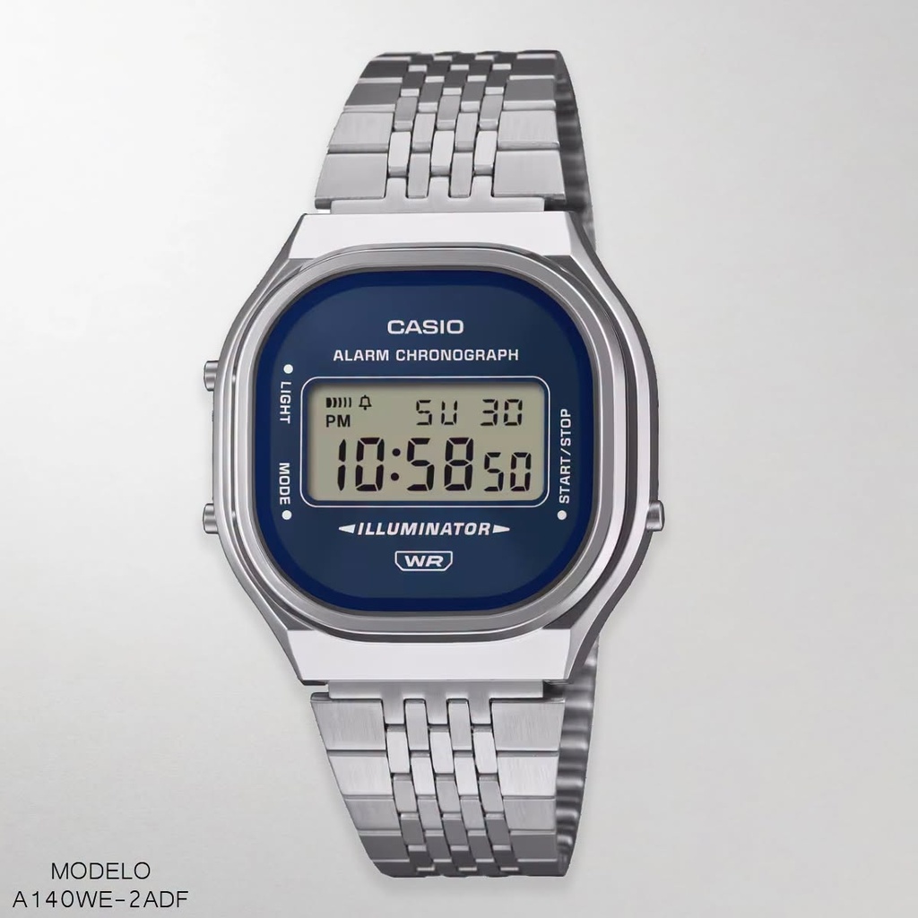 RELOJ CASIO DIGITAL DAM. A140WE-2ADF METAL PLAT.