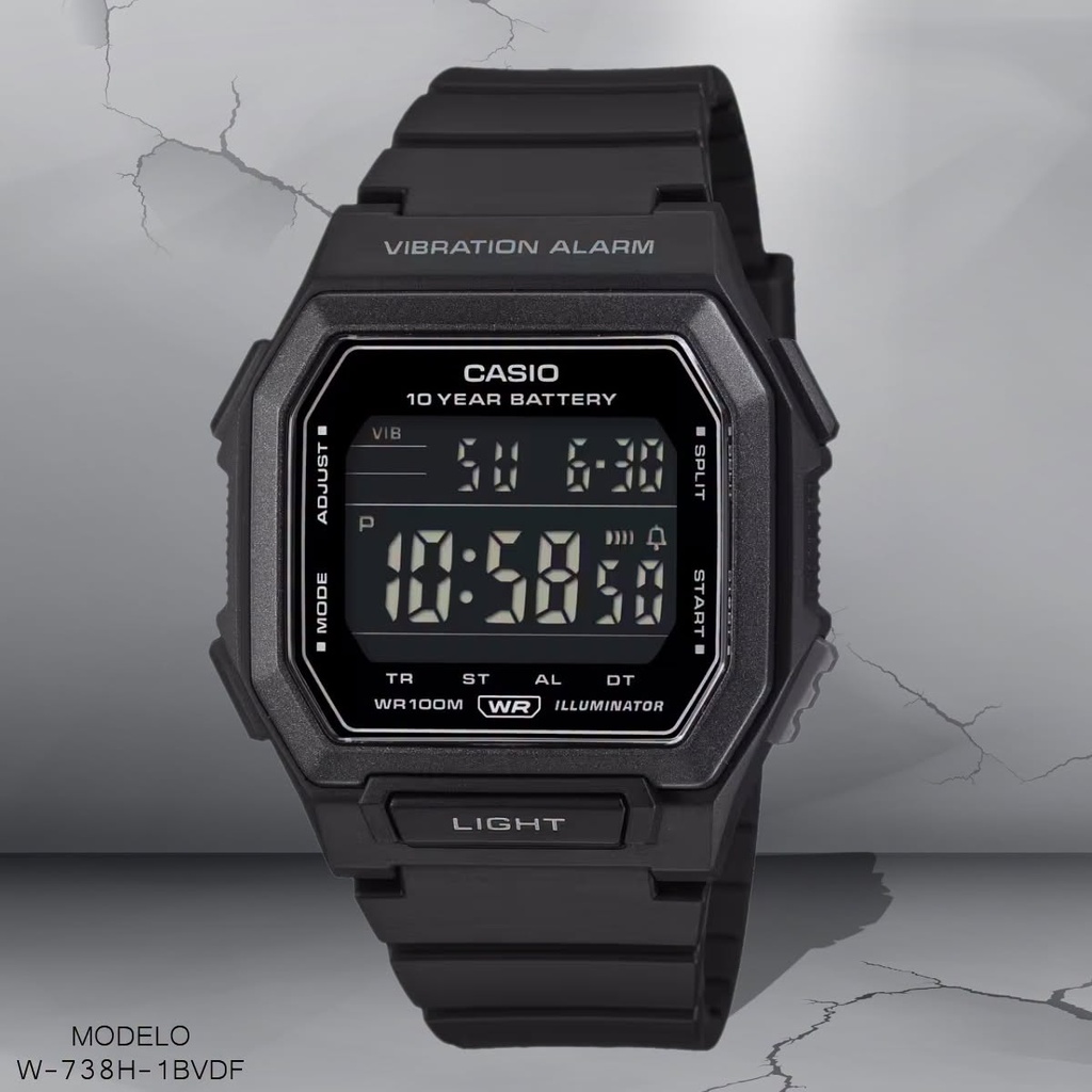 RELOJ CASIO DIGITAL CAB.W-738H-1BVDF RESINA NEGRA