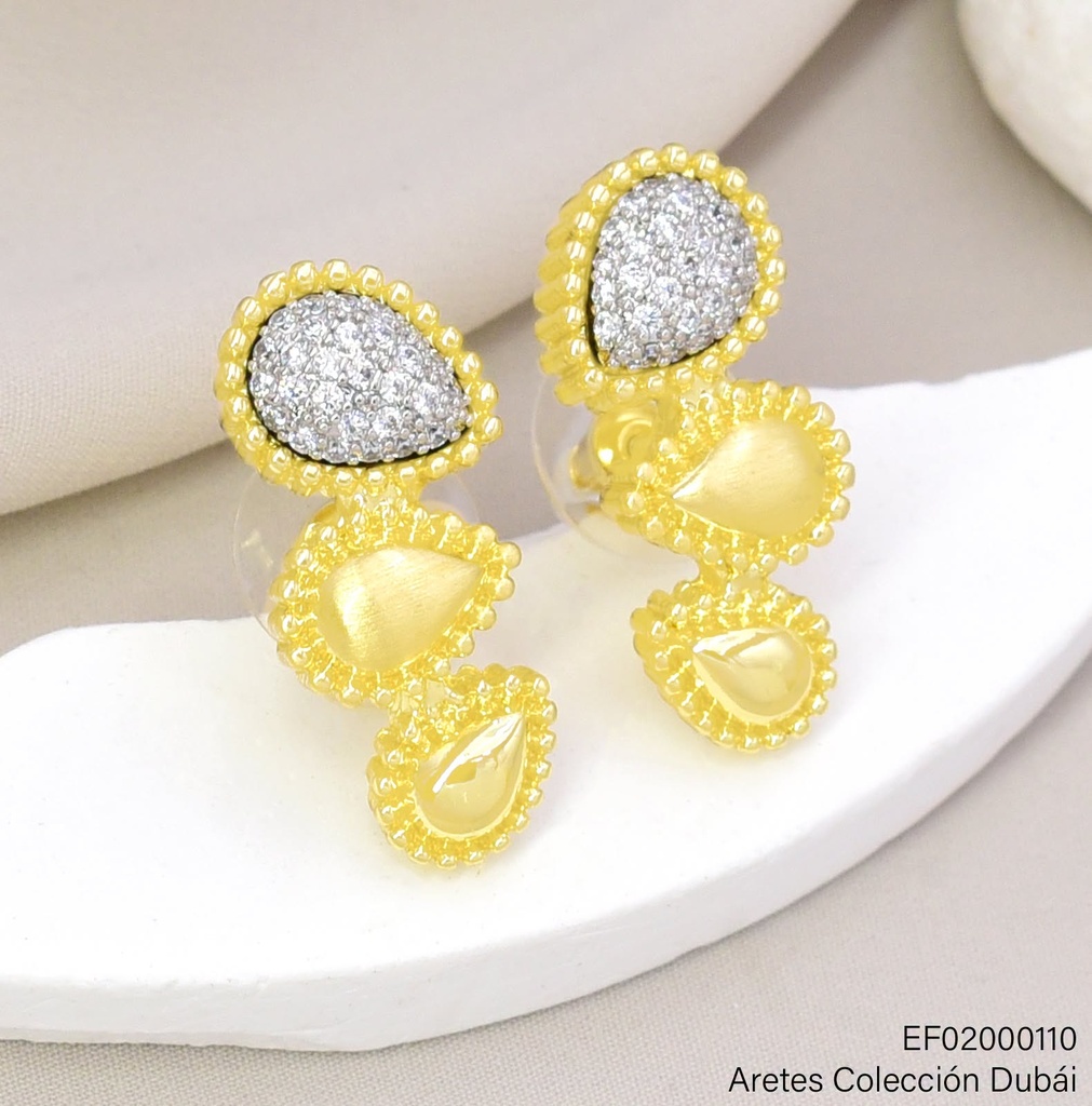 ARETES DUBAI 3 GOTAS VERT.LISA/SAT/ZIRC.PLAT T117223E