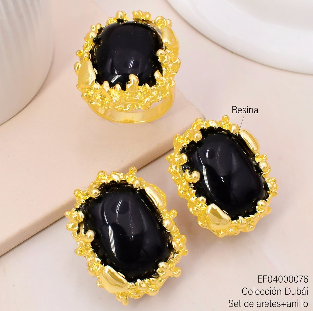 SET DUBAI OV PIEDRA ONYX NEGRA BORDE DOR.C/ANILLO T116273E/FD26254