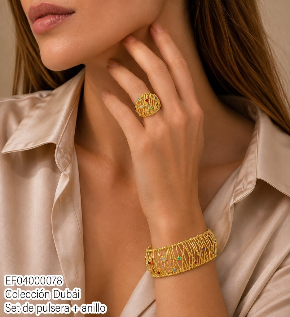 SET DUBAI TEXTURA MALLA CRISTALES COL.C/ANILLO T803662U/FD26565
