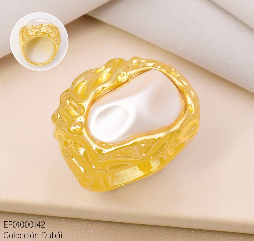ANILLO DUBAI PERLA OV IRREGULAR,BASE CORRUGADA T704595R/FD26583