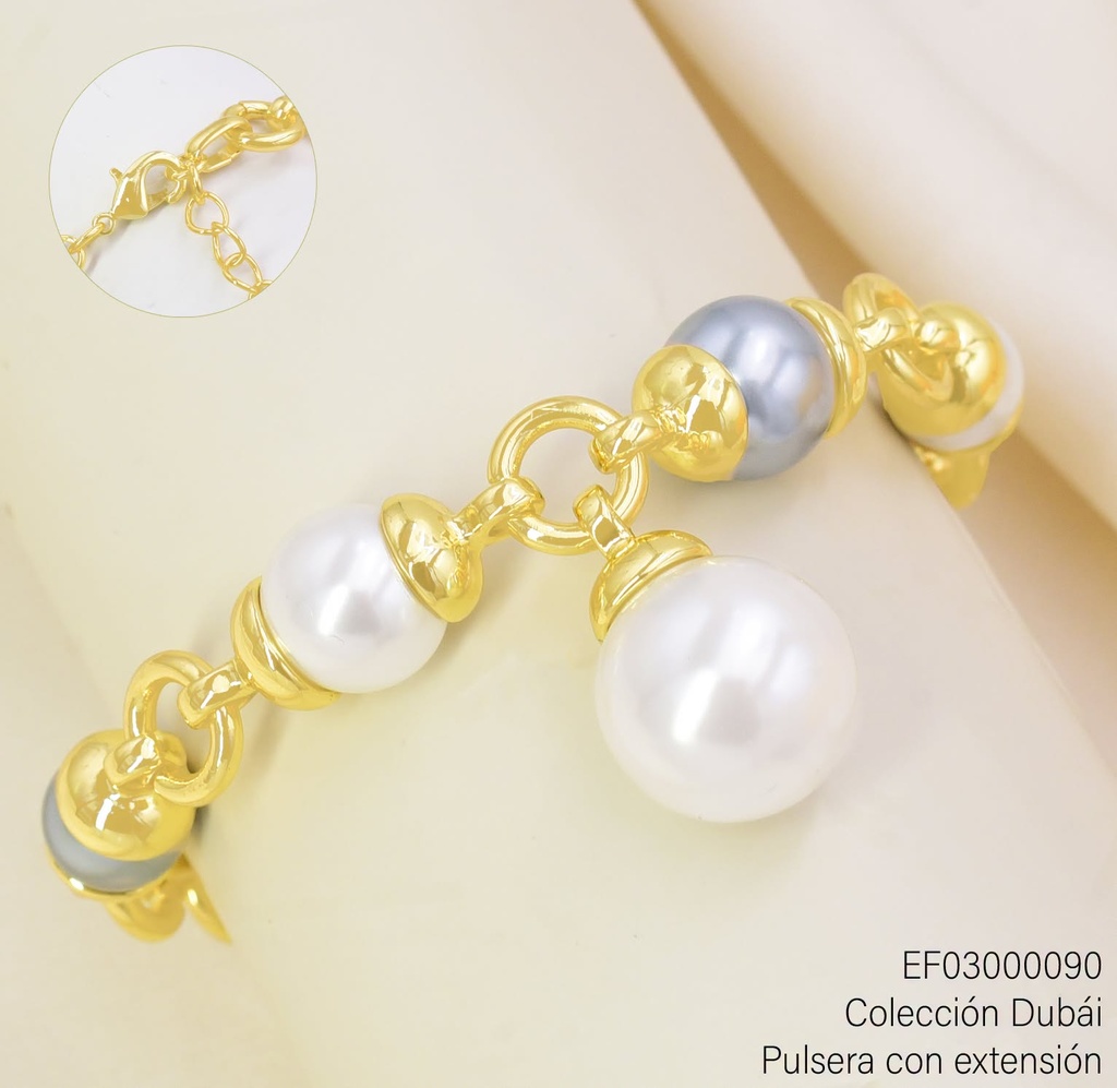 PULSERA DUBAI PELOTAS GRIS/PERLAS T113100H/FD26262