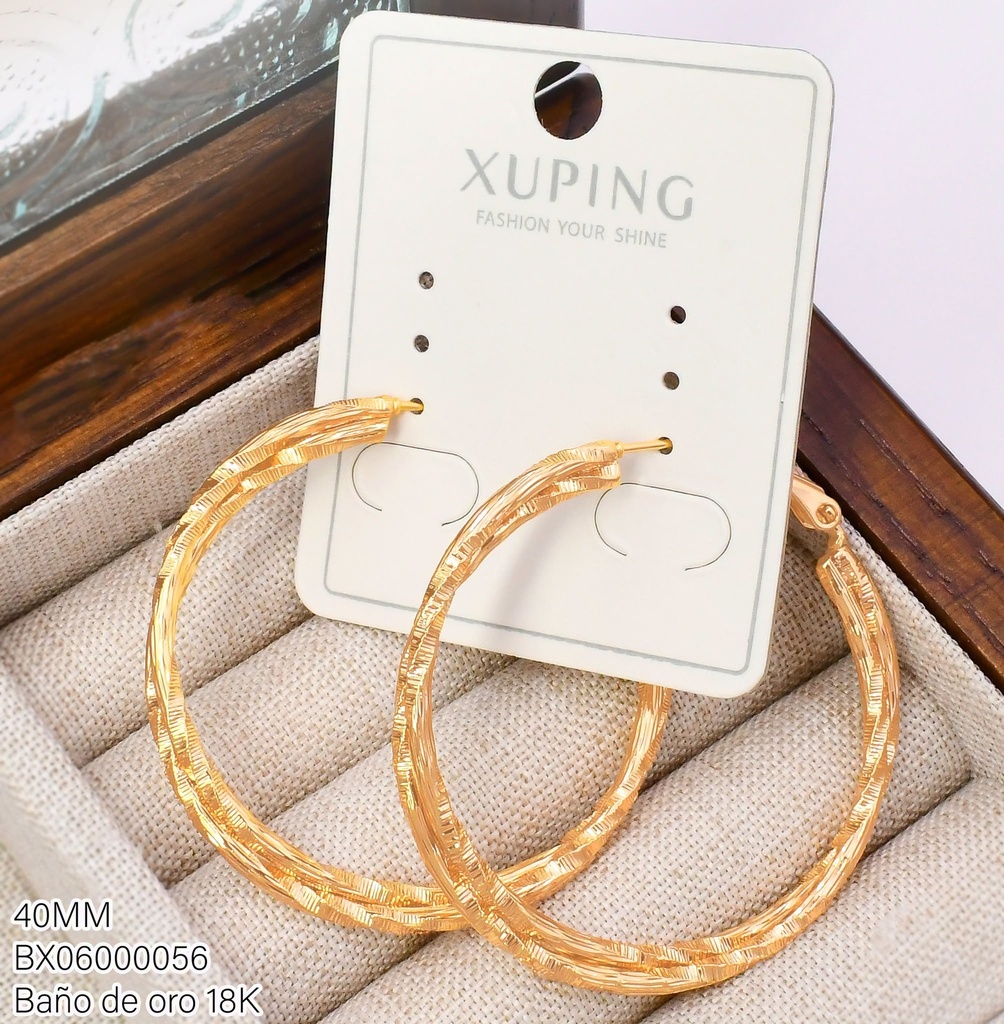 ARGOLLA BAÑO DE ORO 18K XUPING DIAMANTADA DOBLE 40MM TORNEADO LARGO (XAG)