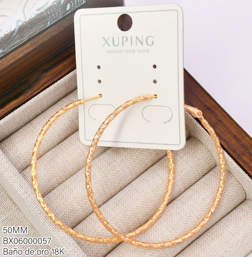 ARGOLLA BAÑO DE ORO 18K XUPING DIAMANTADA 50MM TORNEADO SEGUIDO (XAG)