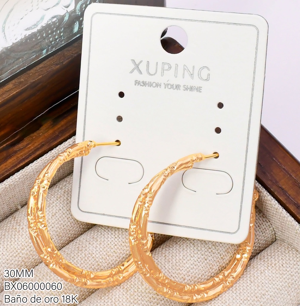 ARGOLLA BAÑO DE ORO 18K XUPING DIAMANTADA DOBLE 30MM SECCIONADA (XAG)