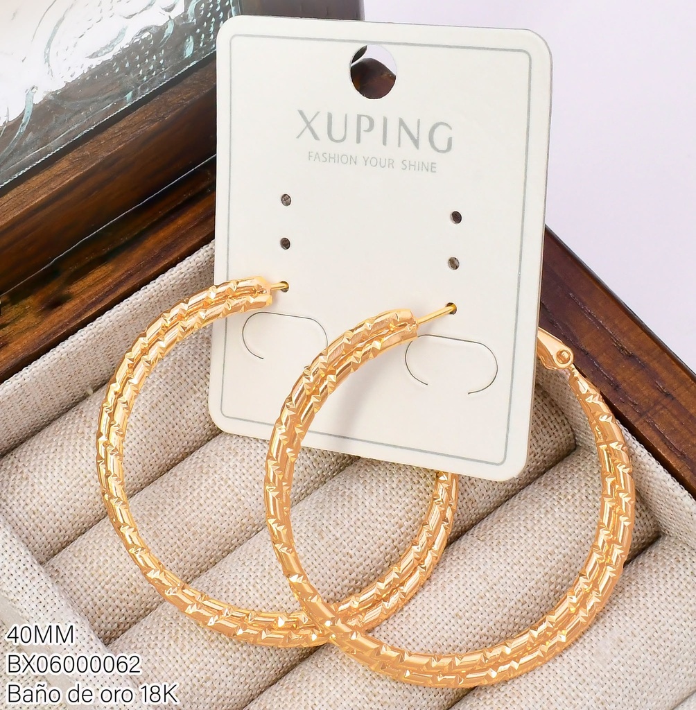 ARGOLLA BAÑO DE ORO 18K XUPING DIAMANTADA DOBLE 40MM TORNEADO SEGUIDO (XAG)