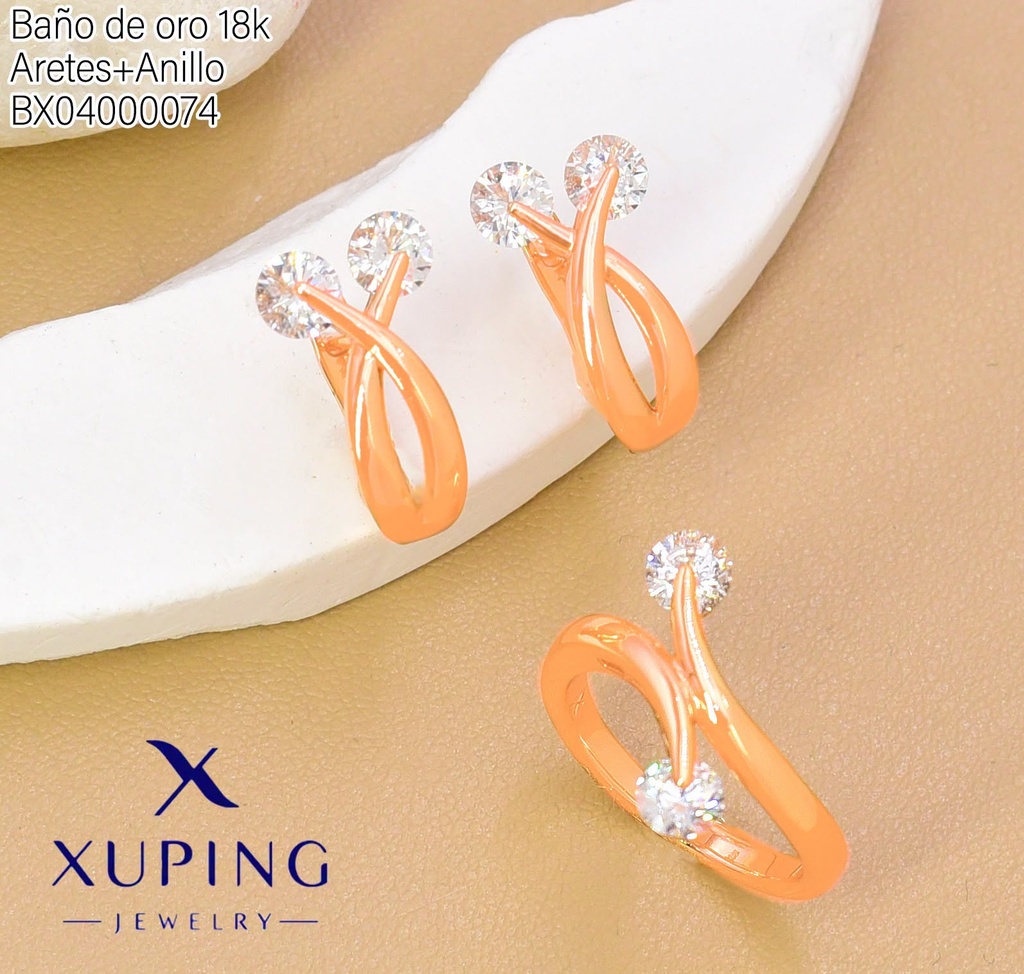 SET BAÑO DE ORO 18K ARETES/ANILLO "X"C/ ZIRC.(XAG)
