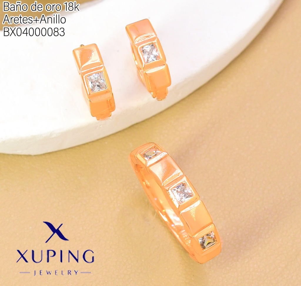SET BAÑO DE ORO 18K.ARETES/ANILLO C/2 ZIRC.CD. (XAG)