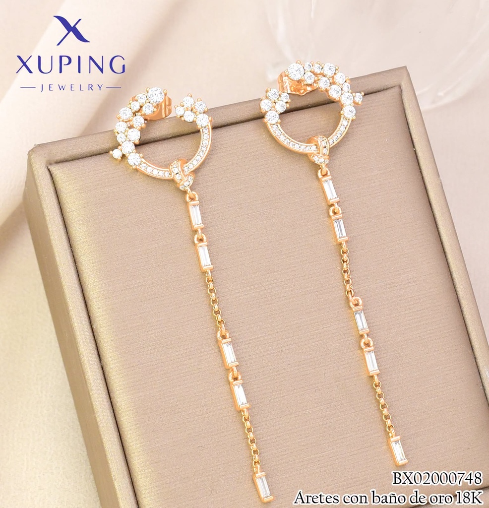 ARETES BAÑO DE ORO 18K XUPING "C" ZIRC. COLGANTES (XAG)
