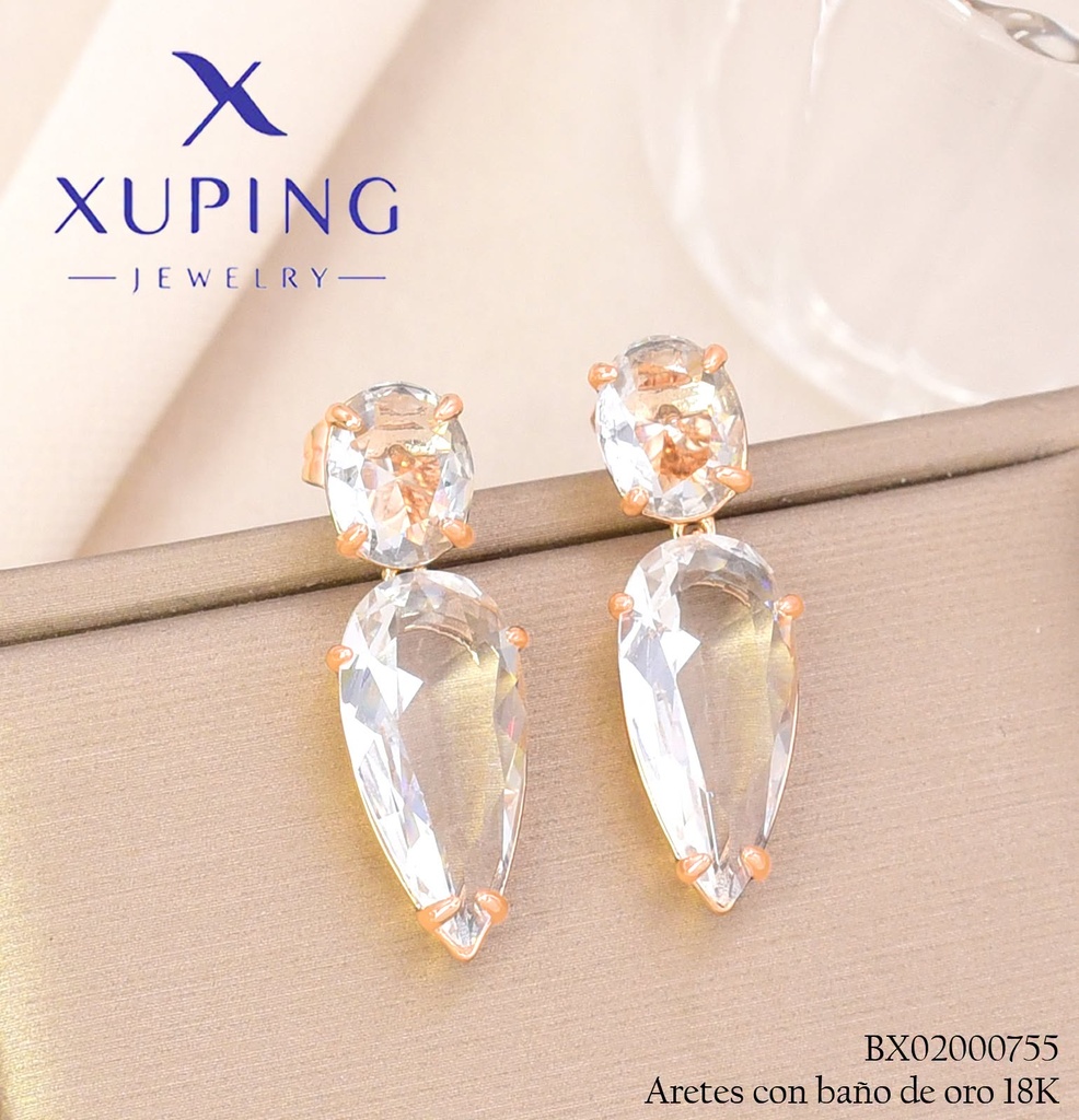 ARETES BAÑO DE ORO 18K XUPING ZIRC OV./GOTA CRISTAL (XAG)