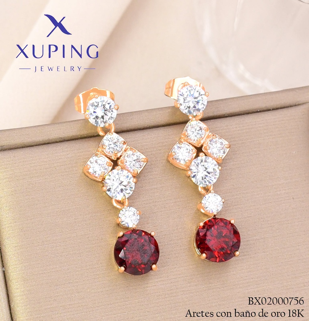 ARETES BAÑO DE ORO 18K XUPING ZIRC RD CRISTAL/ROJA (XAG)