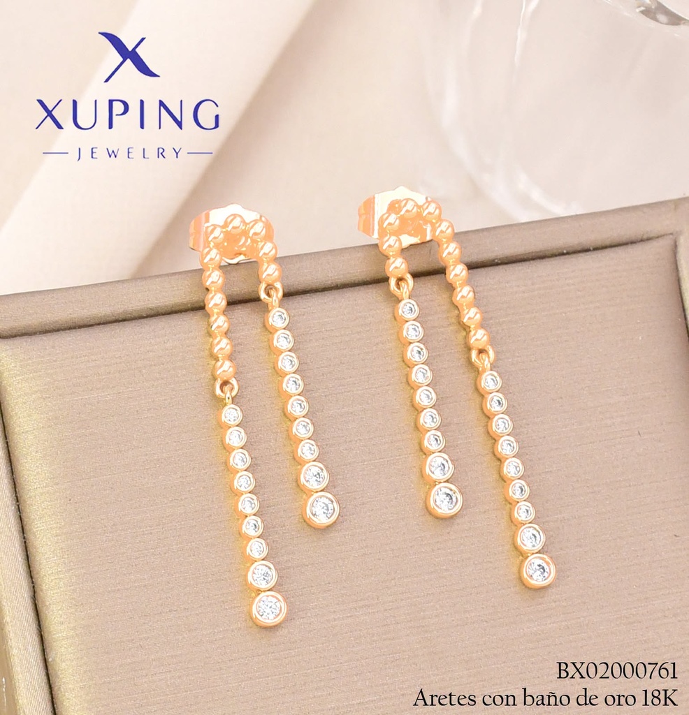 ARETES BAÑO DE ORO 18K XUPING "U" INVERTIDA PELOTITAS/ZIRC. (XAG)
