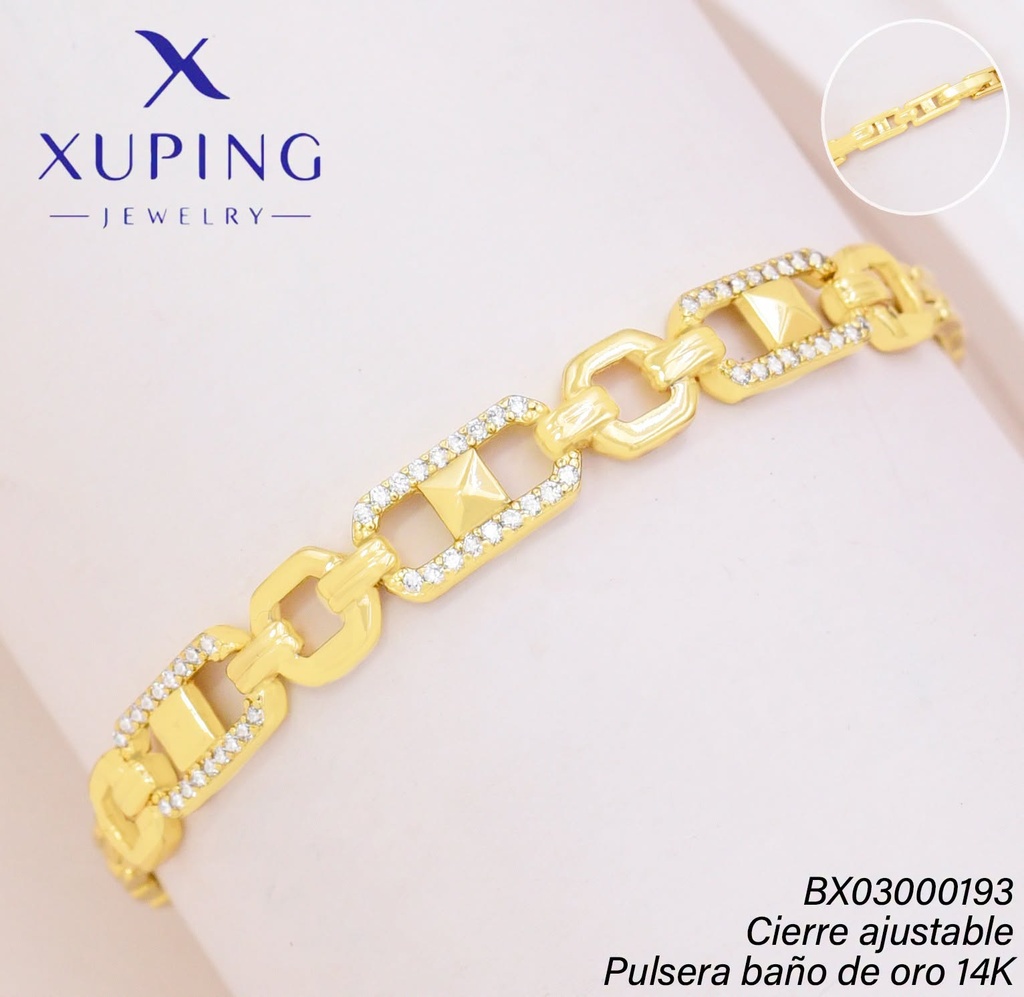PULSERA BAÑO DE ORO 14K XUPING RECT./CUADROS CENTRO (XAG)