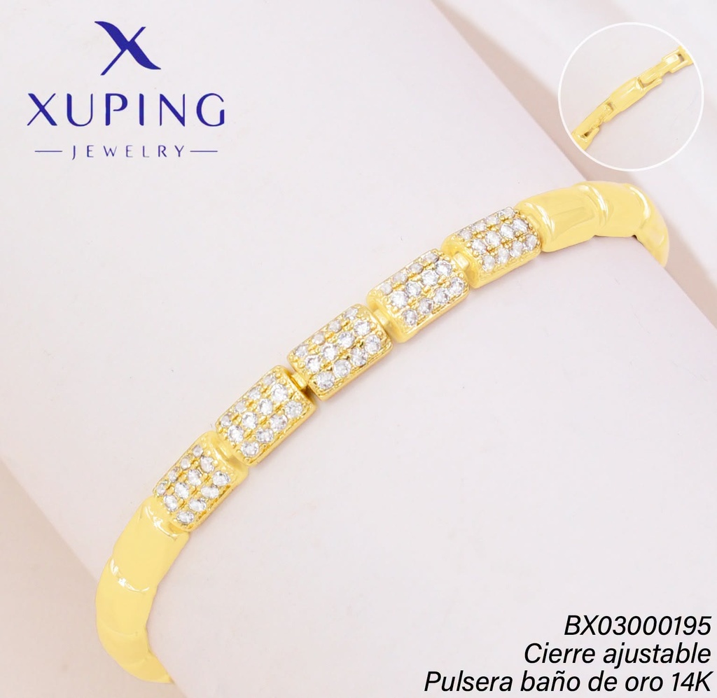 PULSERA BAÑO DE ORO 14K XUPING CILINDROS LISOS/ ZIRC. (XAG)