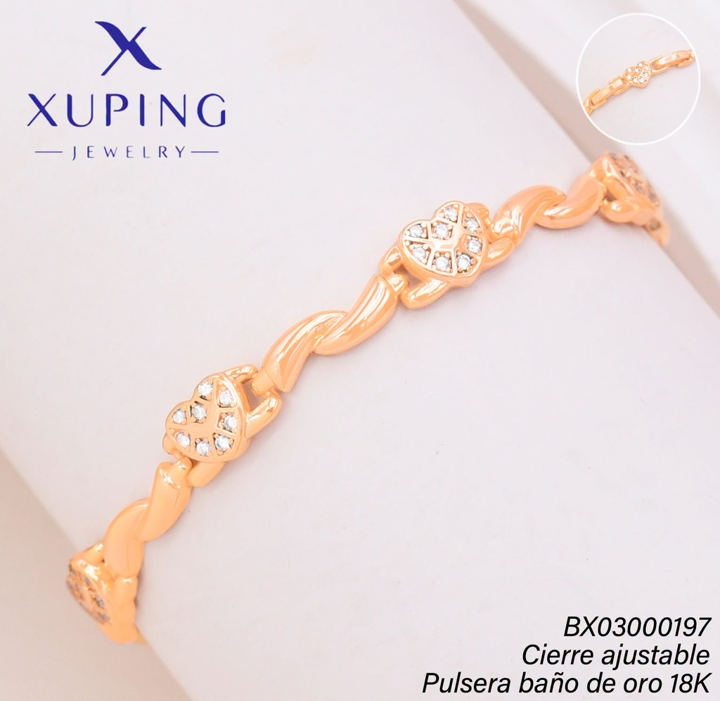 PULSERA BAÑO DE ORO 18K XUPING CORAZONES ZIRC. (XAG)