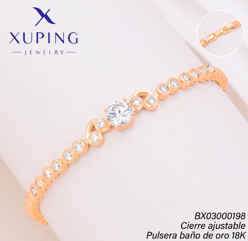 PULSERA BAÑO DE ORO 18K XUPING ZIRC. RD / PELOT. (XAG)