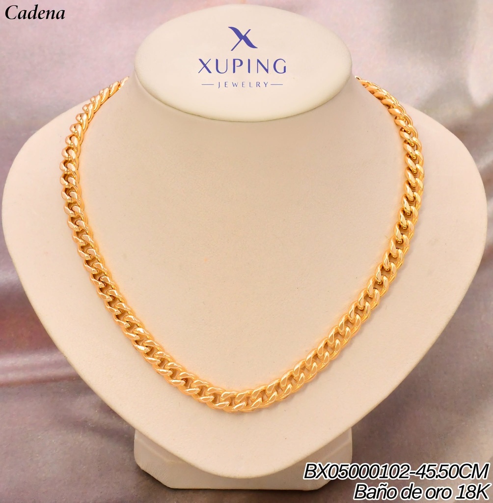 CADENA BAÑO DE ORO 18K. XUPING ESLABONES RD.MARTILLADOS L:45.5CM (XAG)