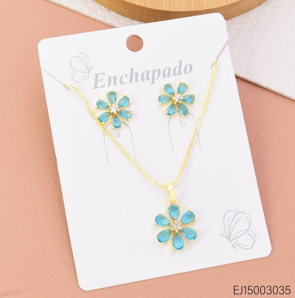 SET FLOR 6 PETALOS ZIRC. CELESTE SE1574-104 (INV526)