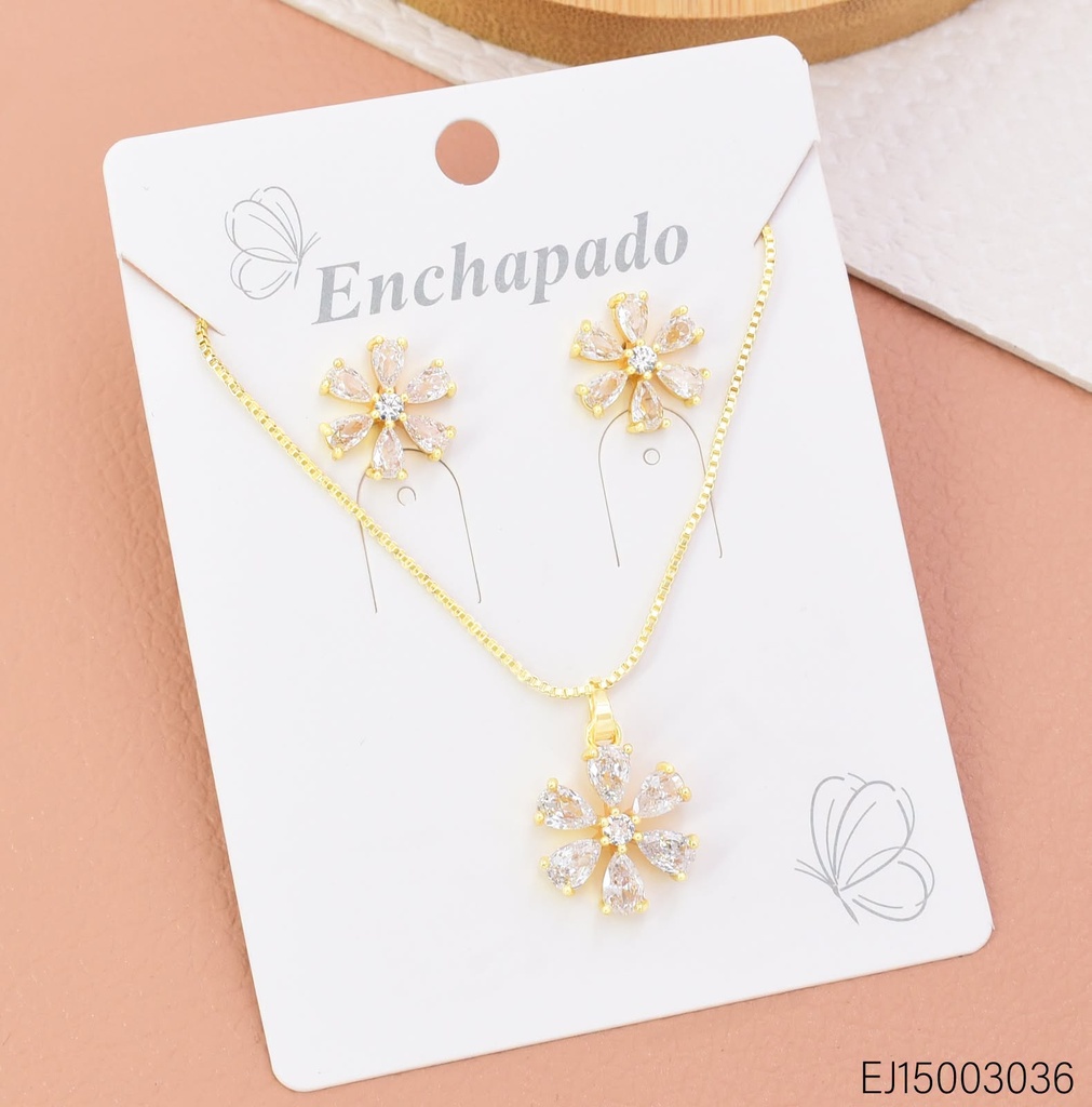 SET FLOR 6 PETALOS ZIRC. CRISTAL SE1575-104 (INV526)