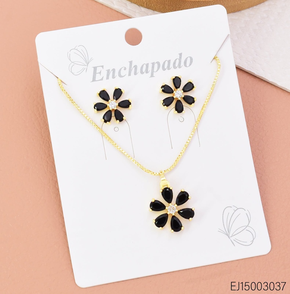 SET FLOR 6 PETALOS ZIRC. NEGRO SE1576-104 (INV526)