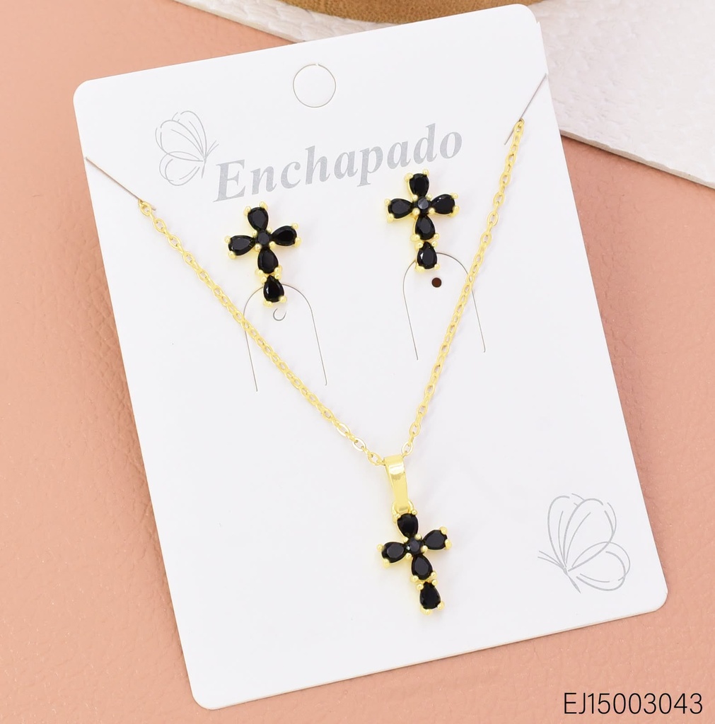 SET CRUZ ZIRC. NEGRA  SE1582-144 (INV526)