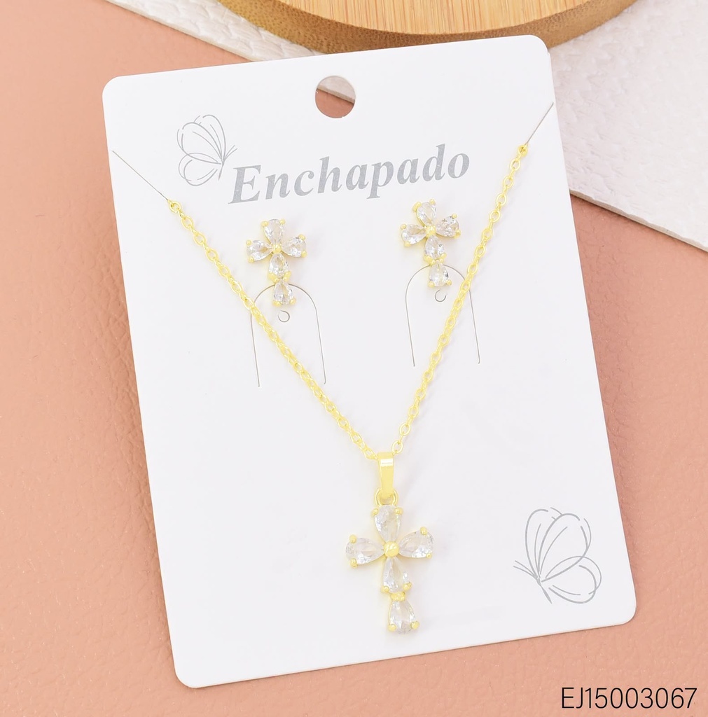 SET CRUZ ZIRC. GOTA CRISTAL SE1613-10 (INV526)